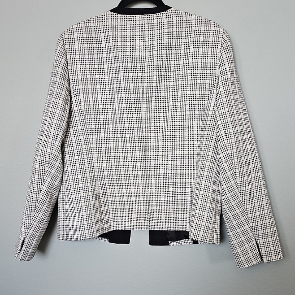 Black Label Evan Picone Black White Checkered Collarless Jacquard Blazer Size 14 - Picture 6 of 8